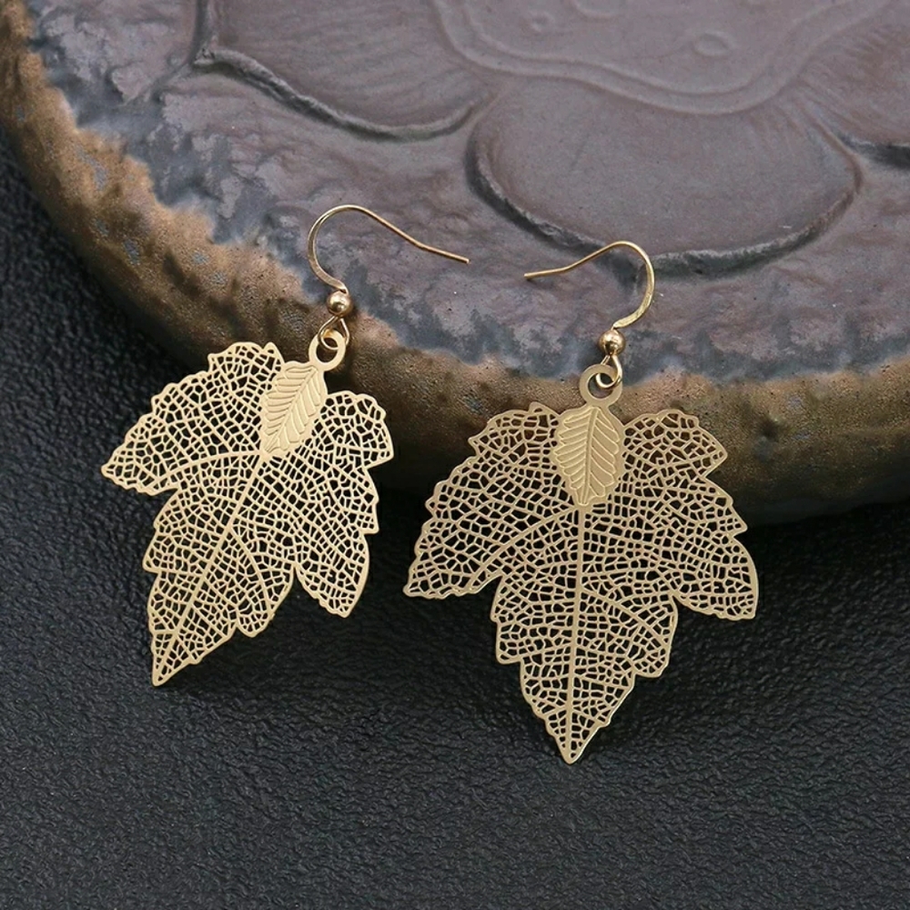 3 Pair Set Filigree Leaf Waterdrop Dangle Earring - Picture 11 of 16